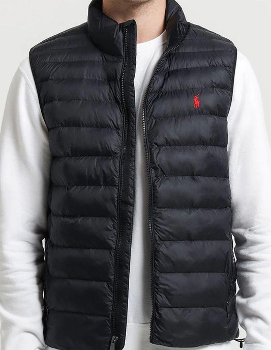 Men's Black Polyester Puffer Jacket - 1 Pc Collared and Plain Style