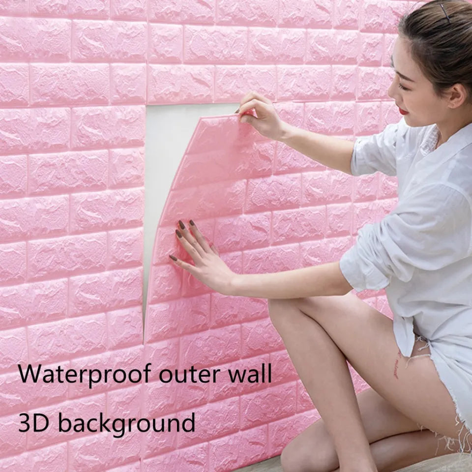 1 Piece 3D Brick Stone Wall Sticker Self-Adhesive Foam Wallpaper Panels Room Decal 77x70cm