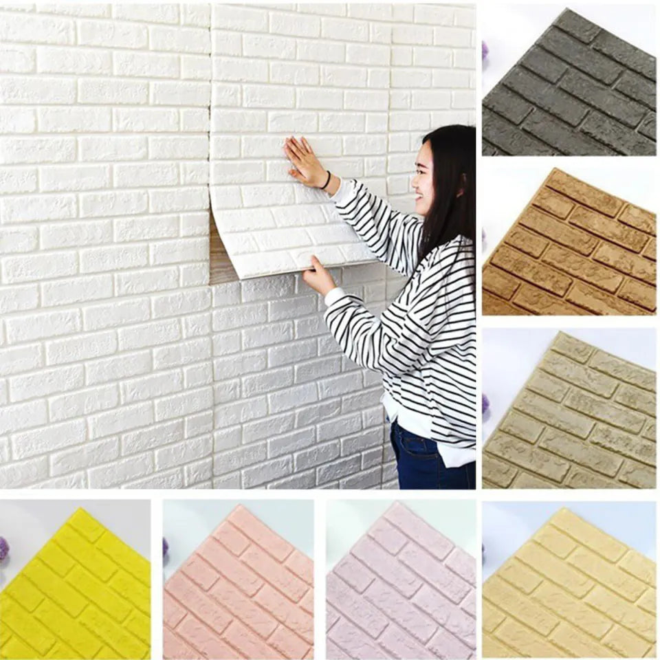 1 Piece 3D Brick Stone Wall Sticker Self-Adhesive Foam Wallpaper Panels Room Decal 77x70cm