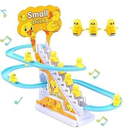 Duck Slide Toy Set, Funny Automatic Stair-Climbing Ducklings Cartoon Race Track Set Little Lovely Duck Slide Toy Escalator Toy with Lights and Music (3 sliding ducks)