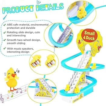 Duck Slide Toy Set, Funny Automatic Stair-Climbing Ducklings Cartoon Race Track Set Little Lovely Duck Slide Toy Escalator Toy with Lights and Music (3 sliding ducks)